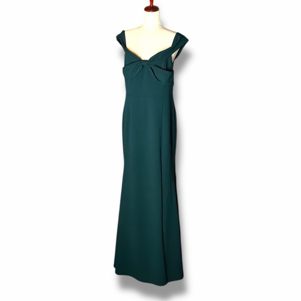 Lulu’s Forest Green Off Shoulder Bow Front High Slit Maxi Gown Size XLarge